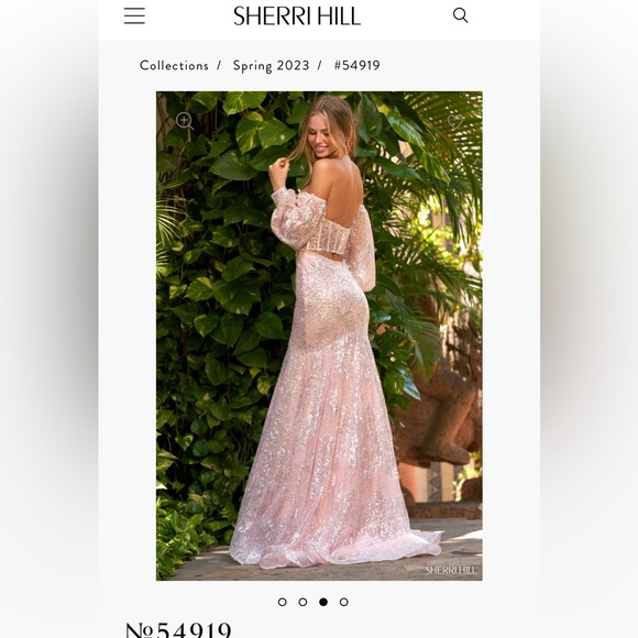 Sherri Hill light pink corset top sheer formal sequined dress style# 54919 - Picture 3 of 9